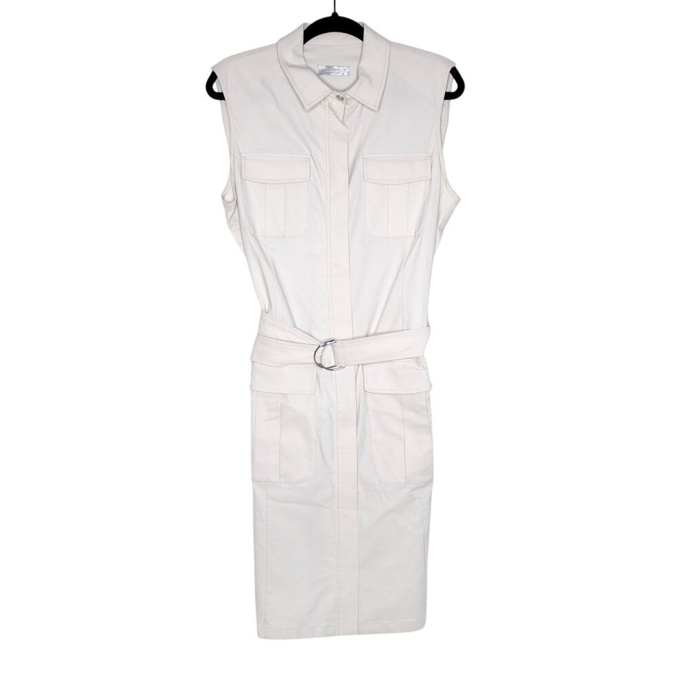 Anatomie Mallory Dress Light Beige Pockets Utility Cargo Travel Trench SZ L